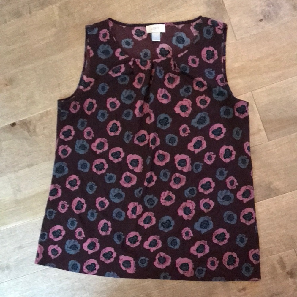 Loft blouse pink and blue poppies